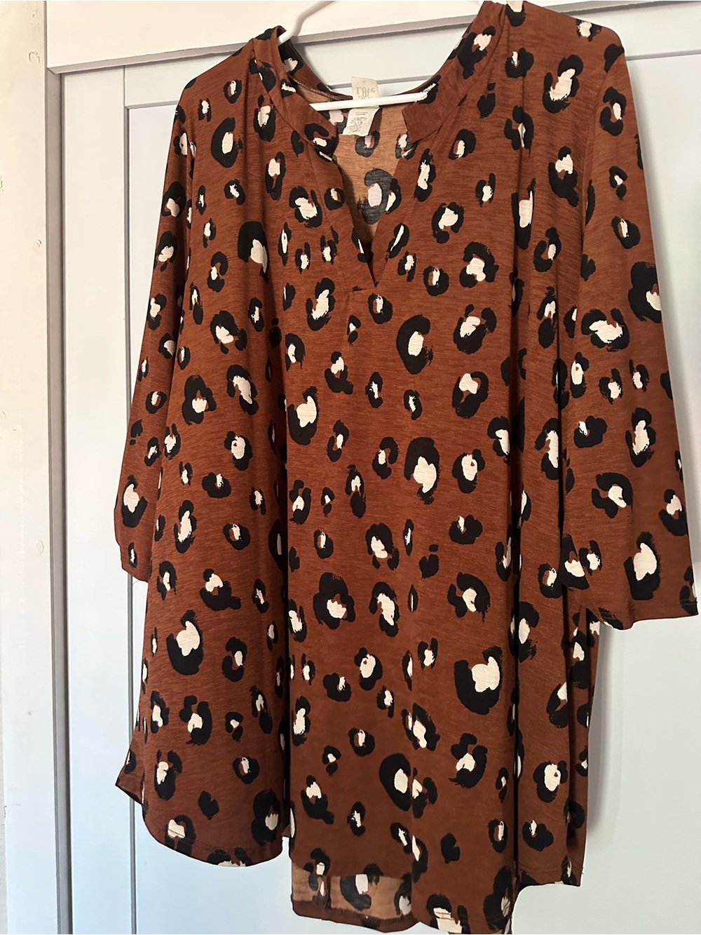 Love Rust Brown Leopard Print Long-Sleeve Tunic Blouse